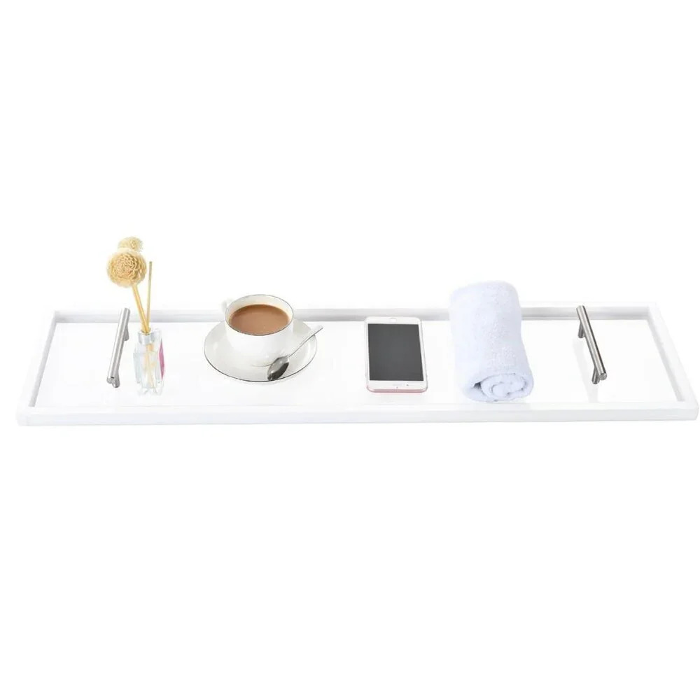 Acrylic Luxe Bathtub Tray / Caddy Matte Silver Hardware NWOT - Picture 2 of 8